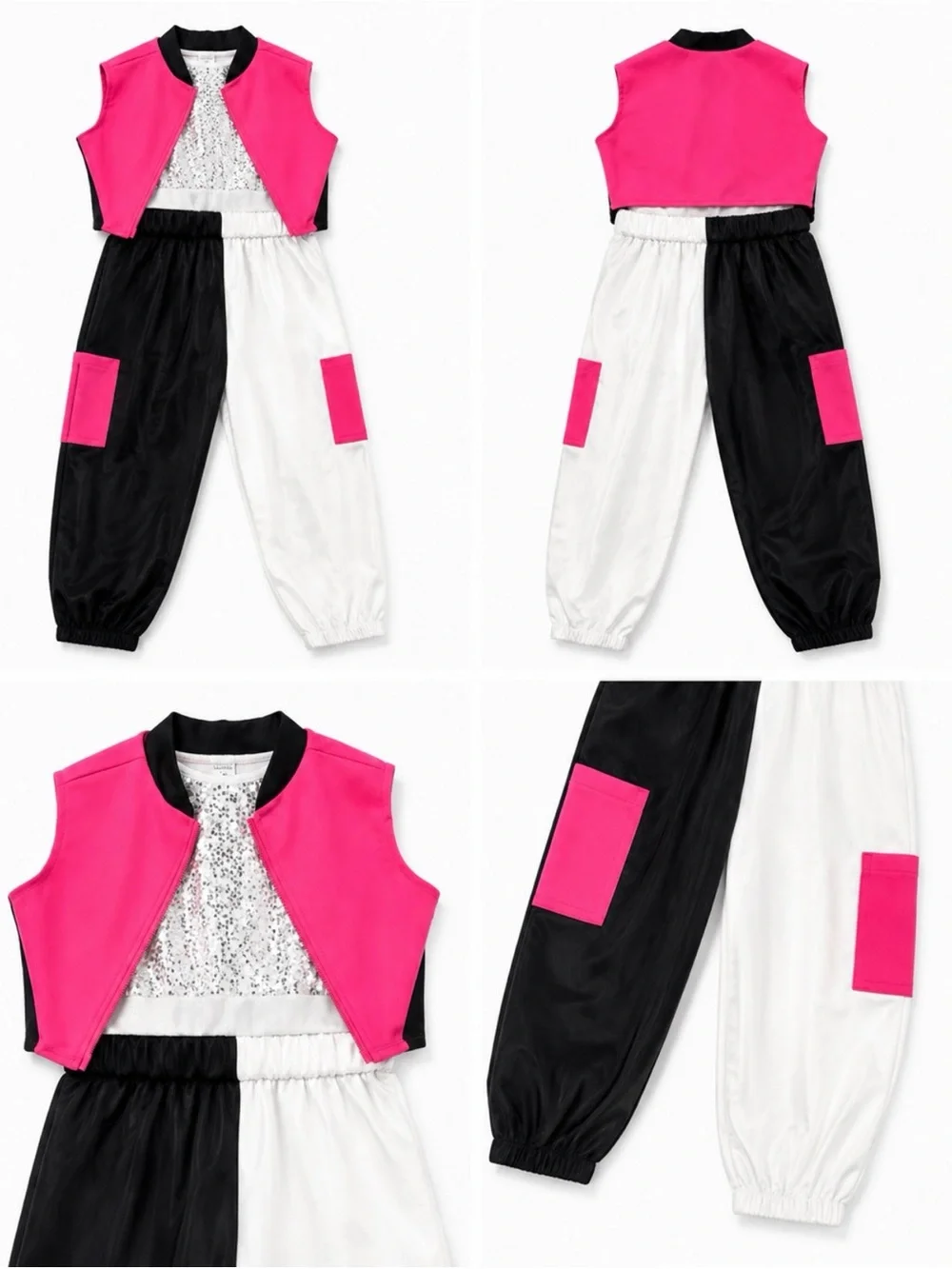Girls Colorblock Jumpsuit with Sequin Bodice